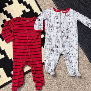 Carter's Red Striped and Gray Dog Print Footies